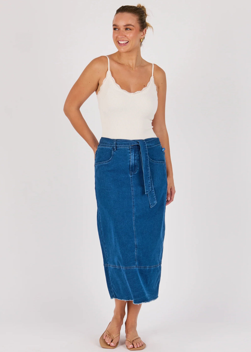 OTW Hem Panel Midi Skirt Blue