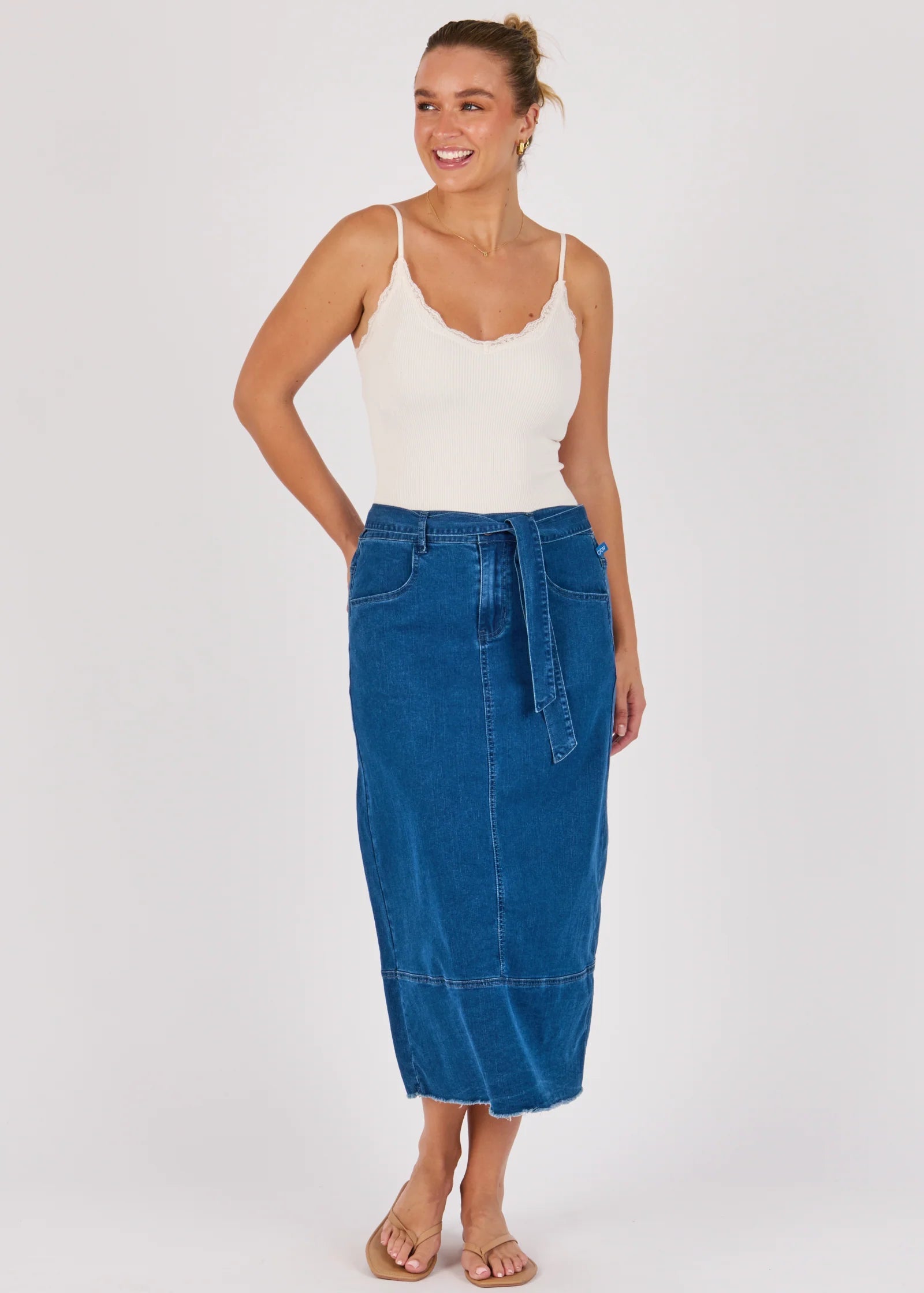 OTW Hem Panel Midi Skirt Blue