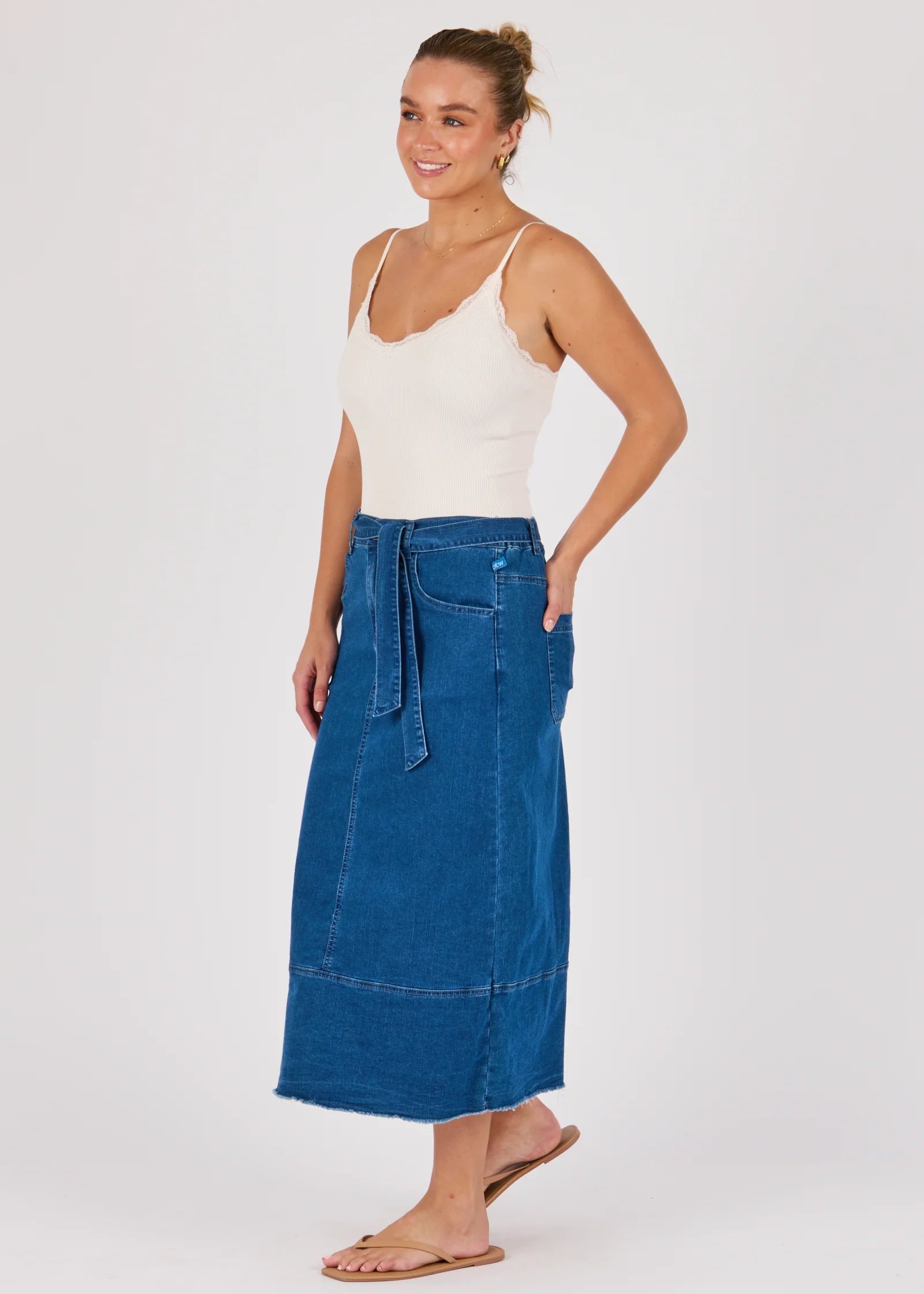 OTW Hem Panel Midi Skirt Blue