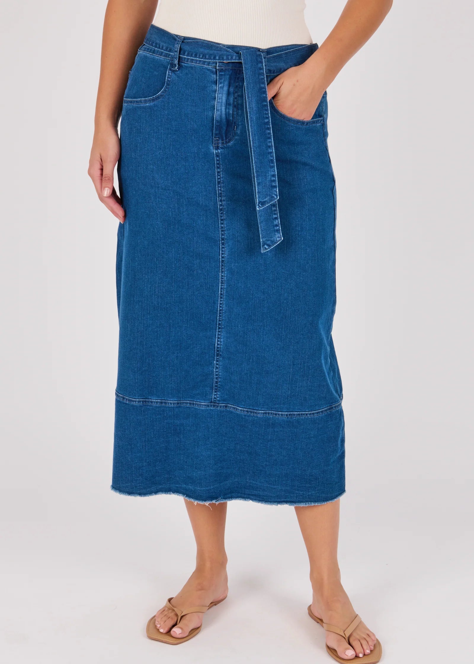 OTW Hem Panel Midi Skirt Blue