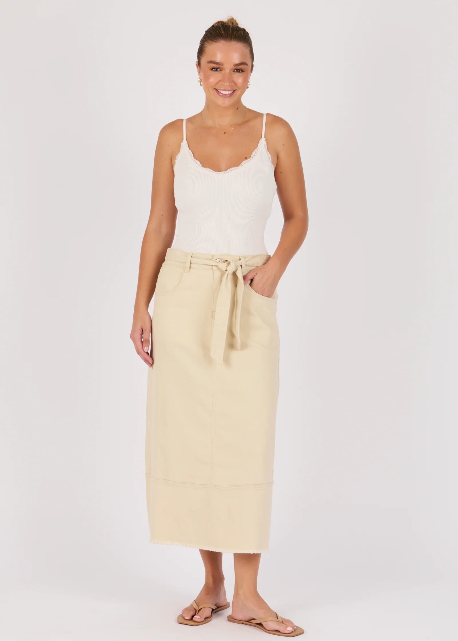 OTW Hem Panel Midi Skirt Ecru