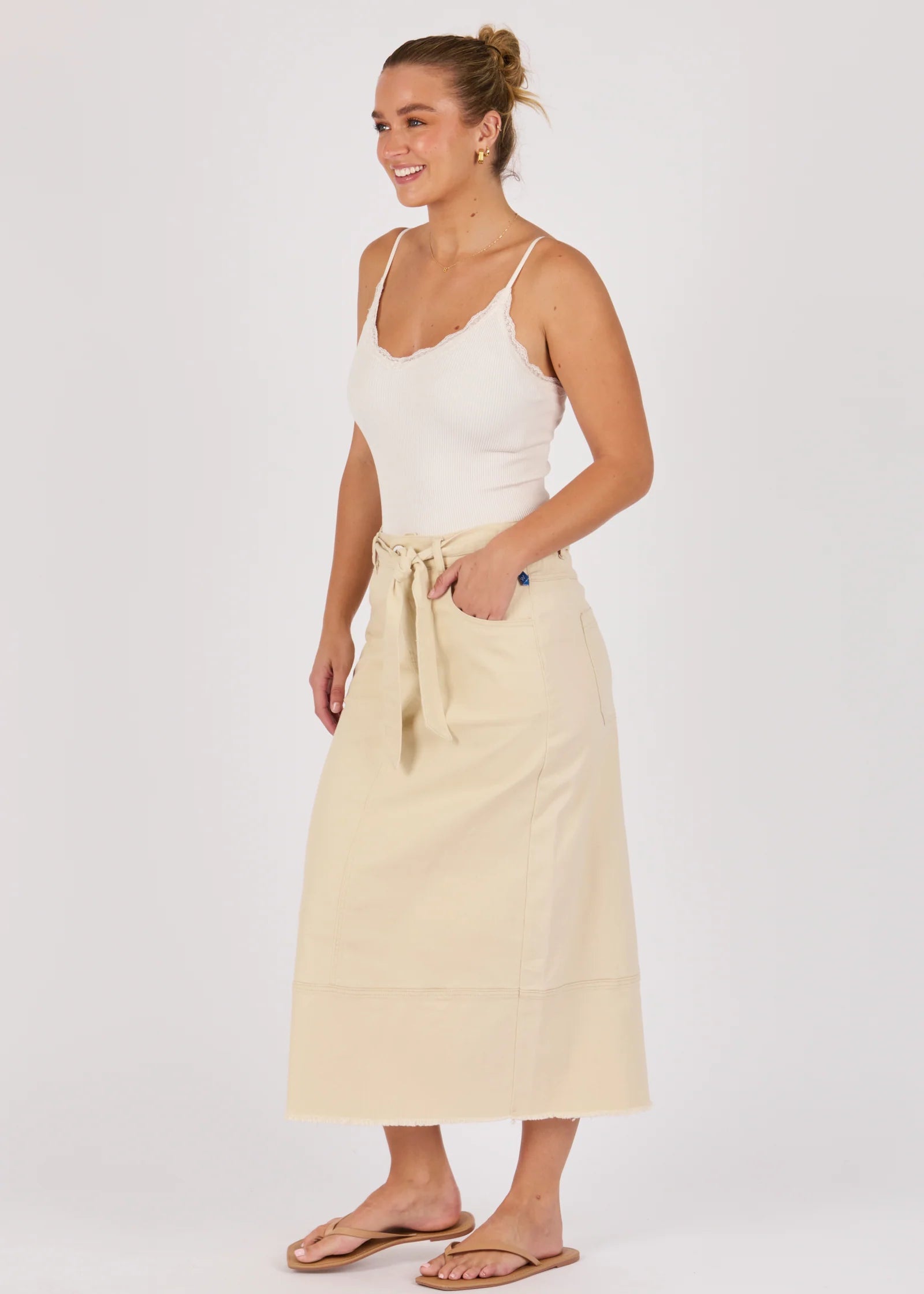 OTW Hem Panel Midi Skirt Ecru