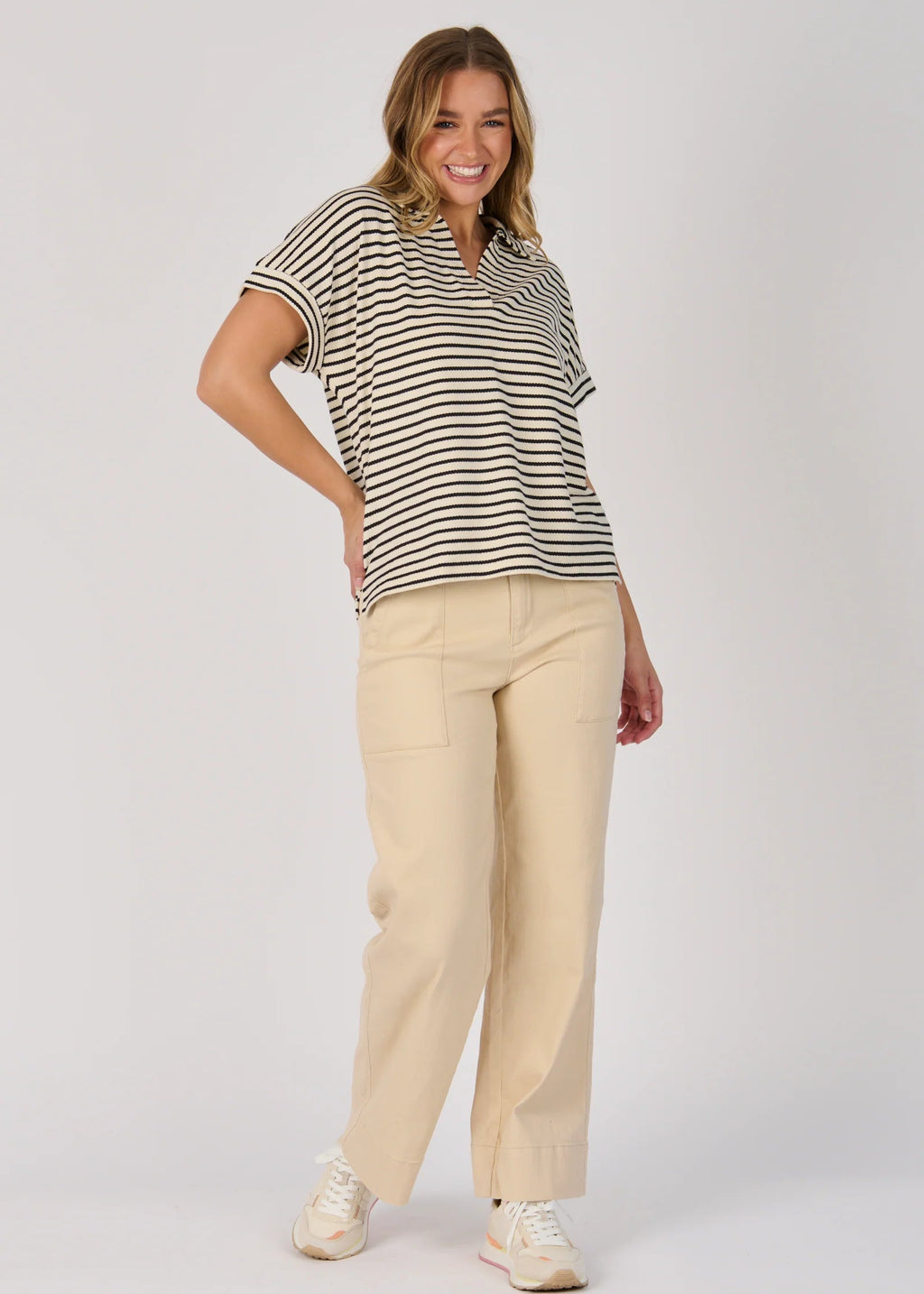 OTW Collared Relaxed Tee Black Stripe