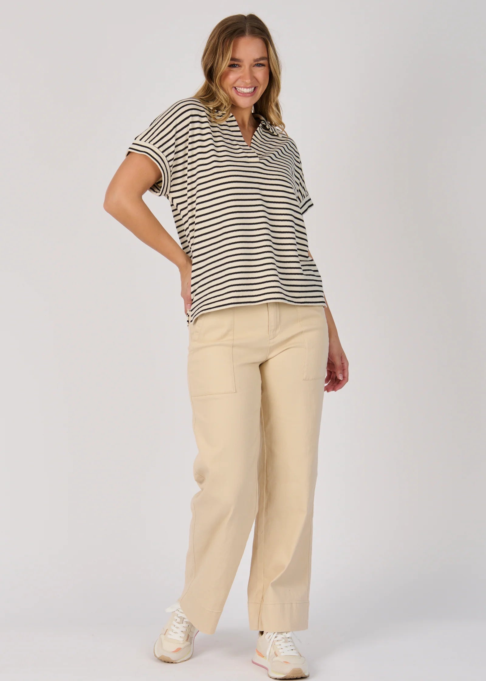 OTW Collared Relaxed Tee Black Stripe