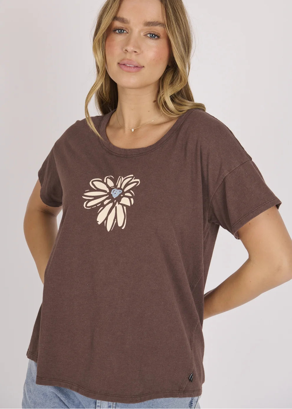 OTW Pleat Back Tee Choc Scribble