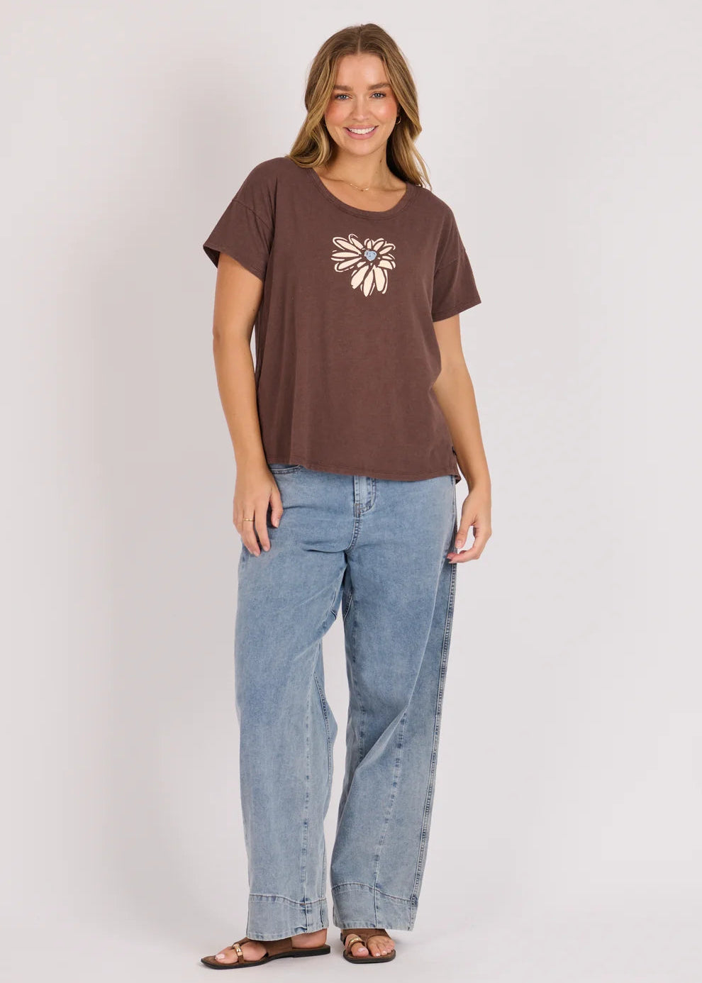OTW Pleat Back Tee Choc Scribble