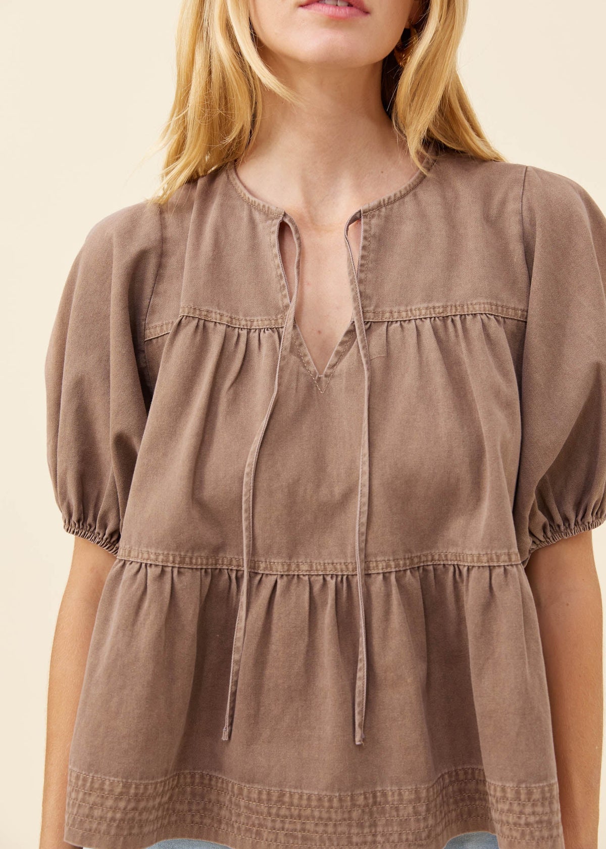 IOM Preston Tie Top Taupe