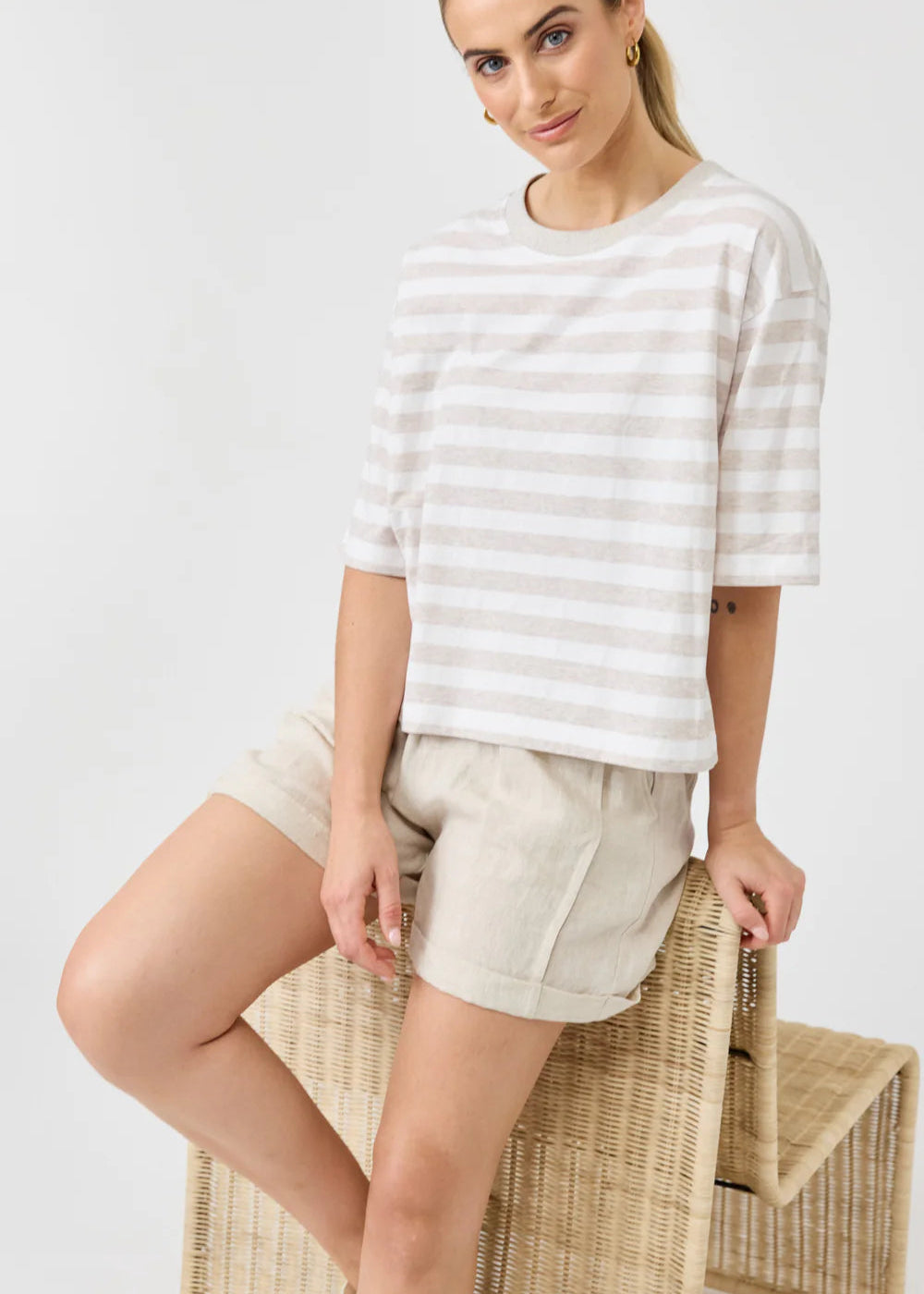 Eb & Ive Studio Stripe Tshirt Stone