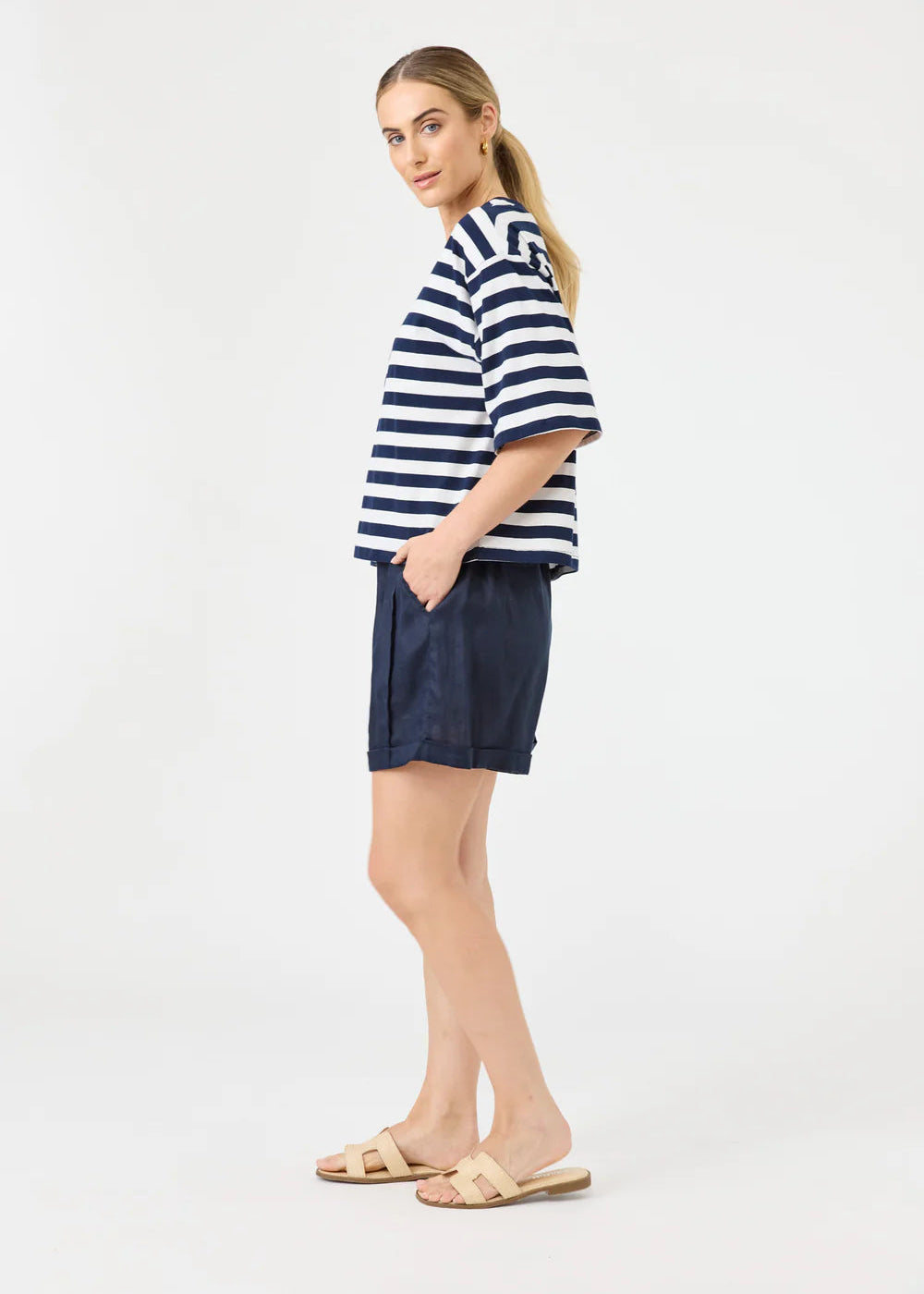 Eb & Ive Studio Stripe Tshirt Indigo