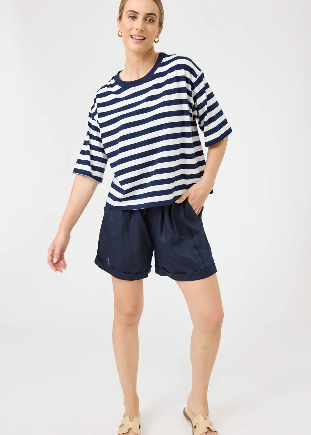 Eb & Ive Studio Stripe Tshirt Indigo