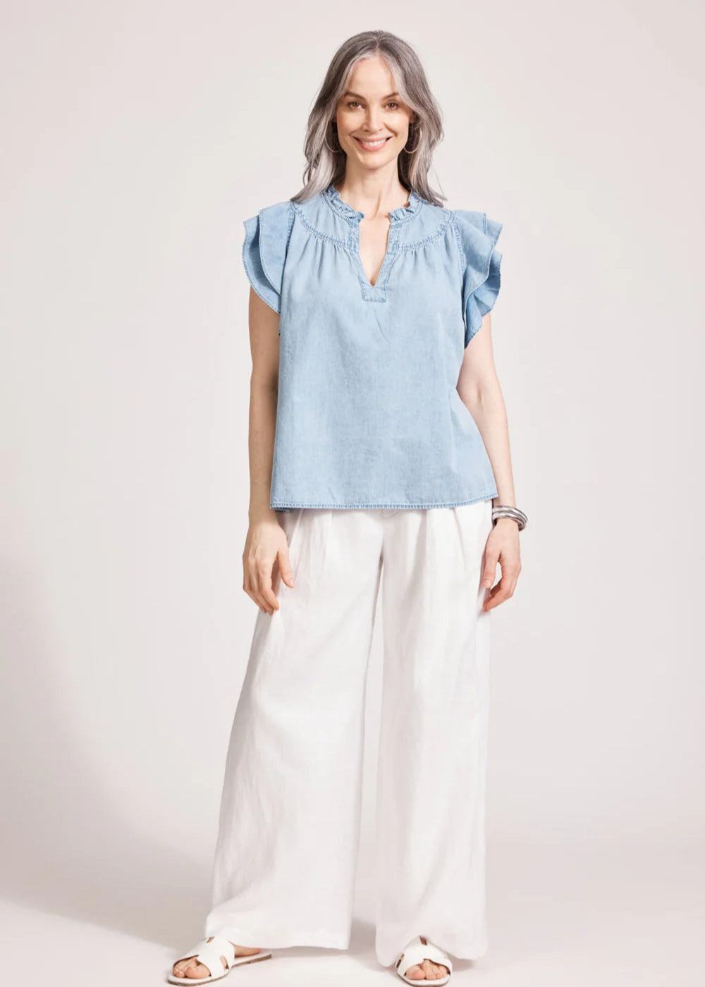 Eb & Ive Melania Frill Top Denim