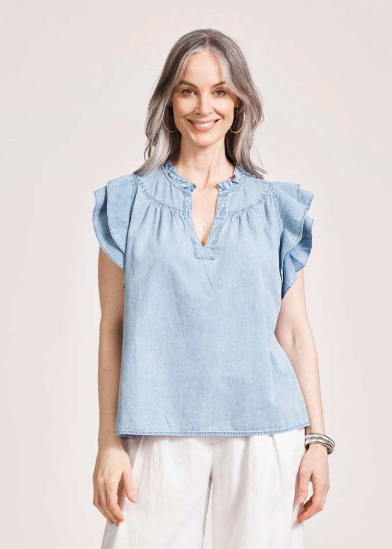 Eb & Ive Melania Frill Top Denim
