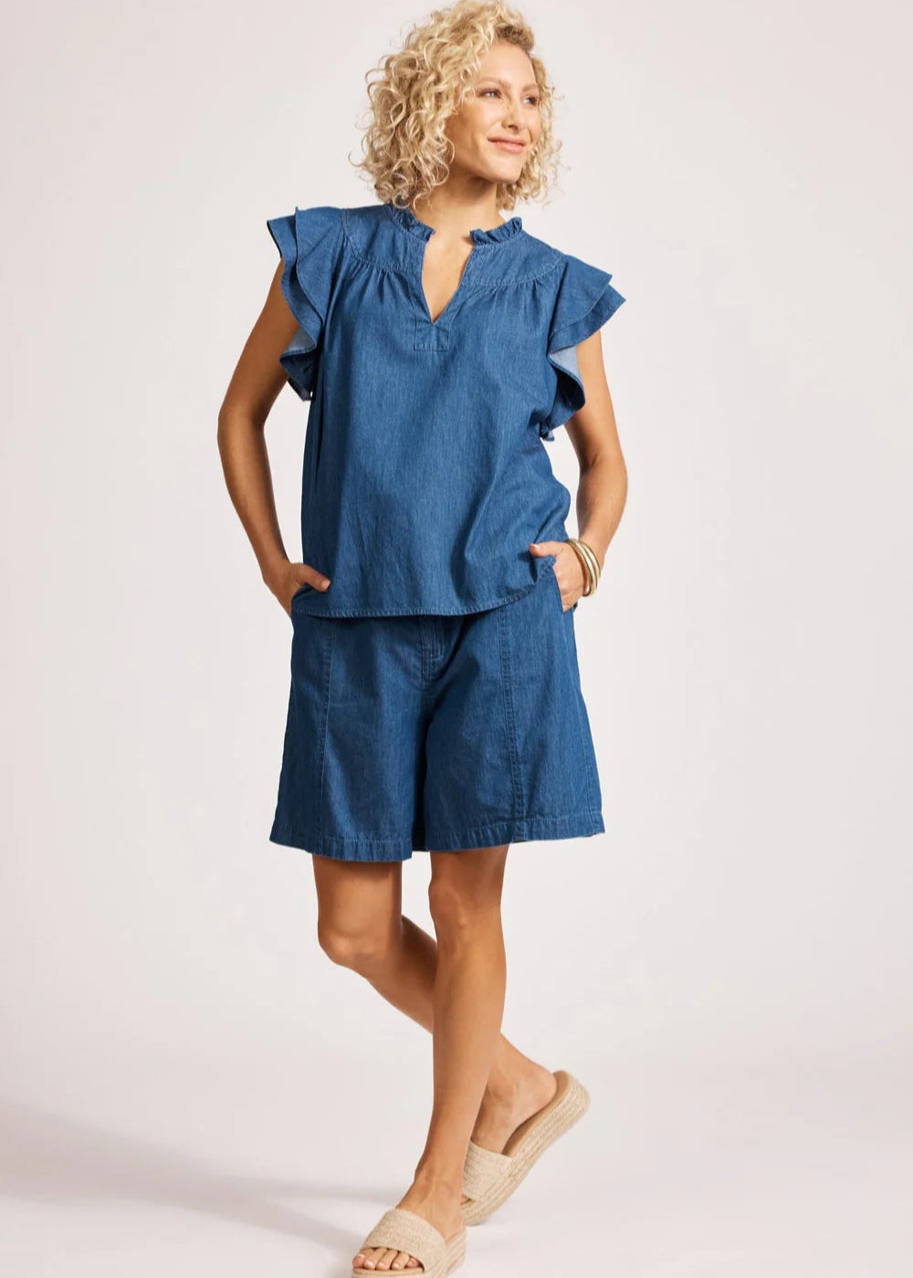 Eb & Ive Melania Frill Top Indigo