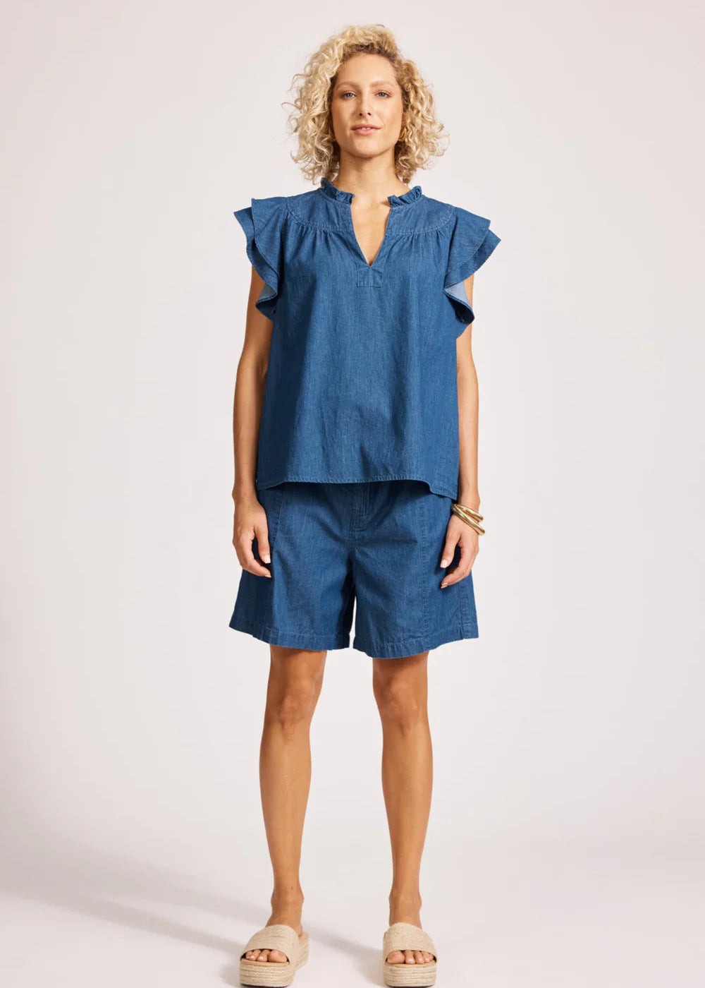 Eb & Ive Melania Frill Top Indigo