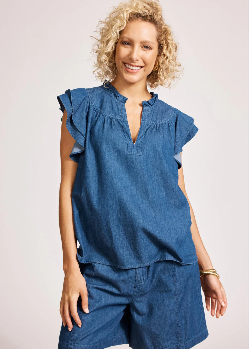 Eb & Ive Melania Frill Top Indigo