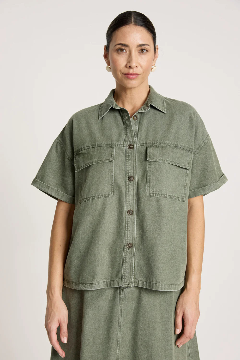 Eb & Ive Bodhi Denim Shirt Olive