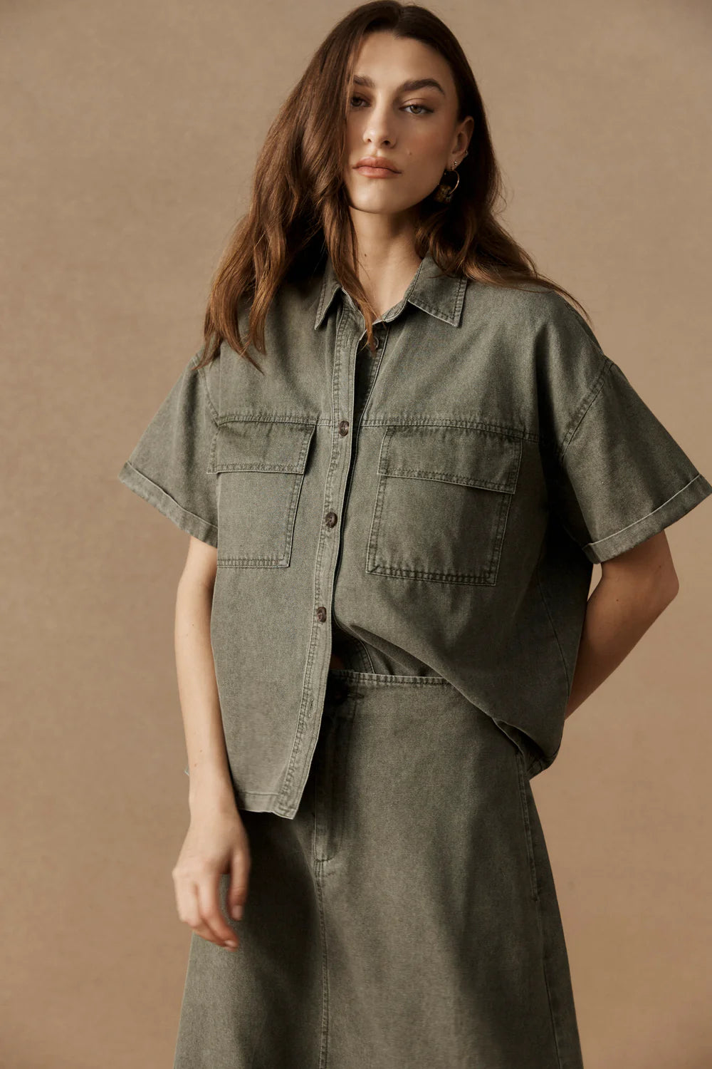 Eb & Ive Bodhi Denim Shirt Olive