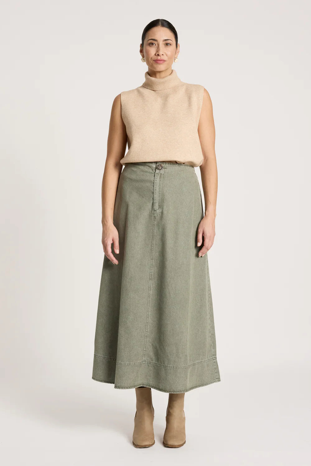 Eb & Ive Bodhi Denim Skirt Olive
