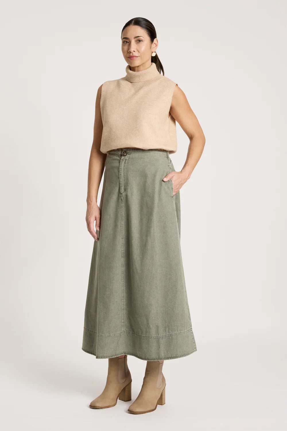 Eb & Ive Bodhi Denim Skirt Olive
