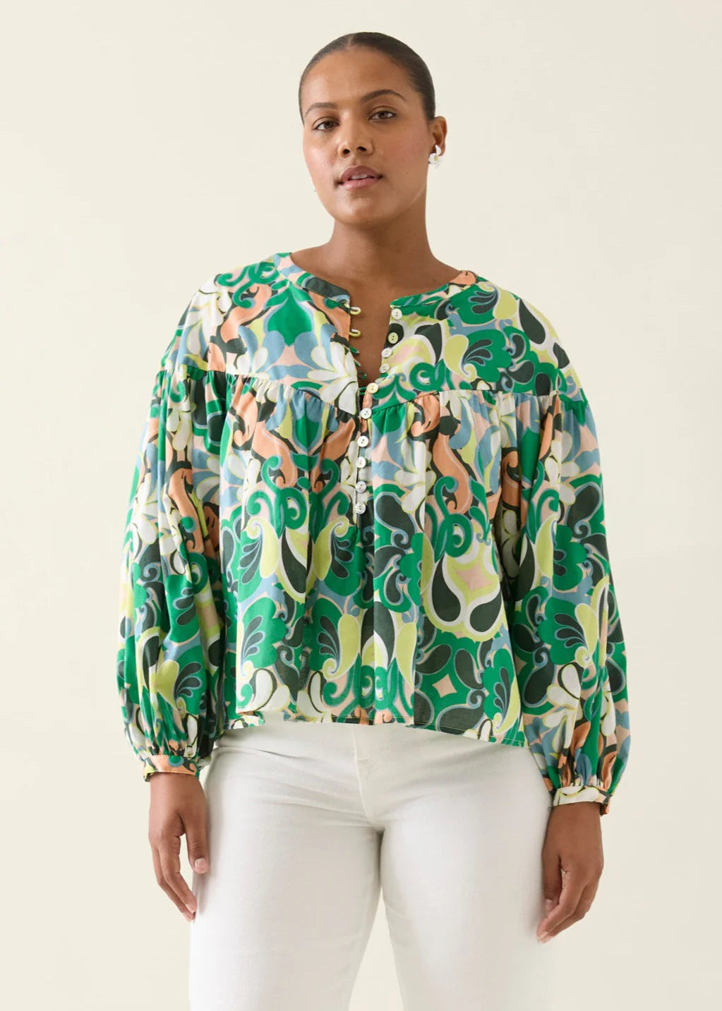 IOM Aurora Button Blouse Paisley