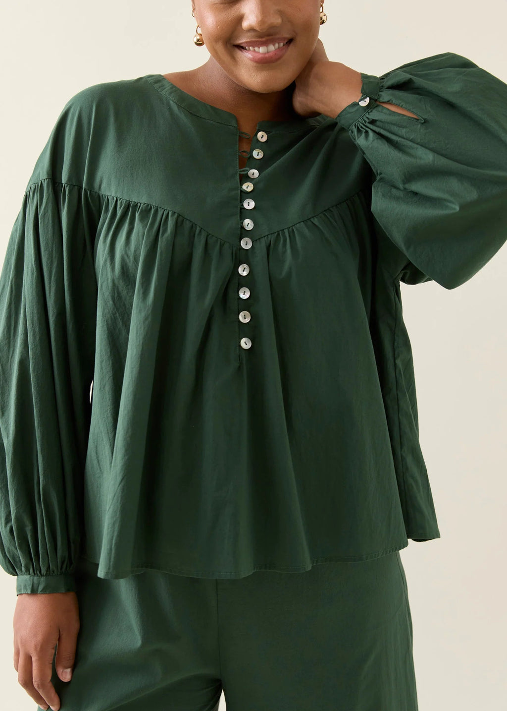 IOM Aurora Button Blouse Myrtle