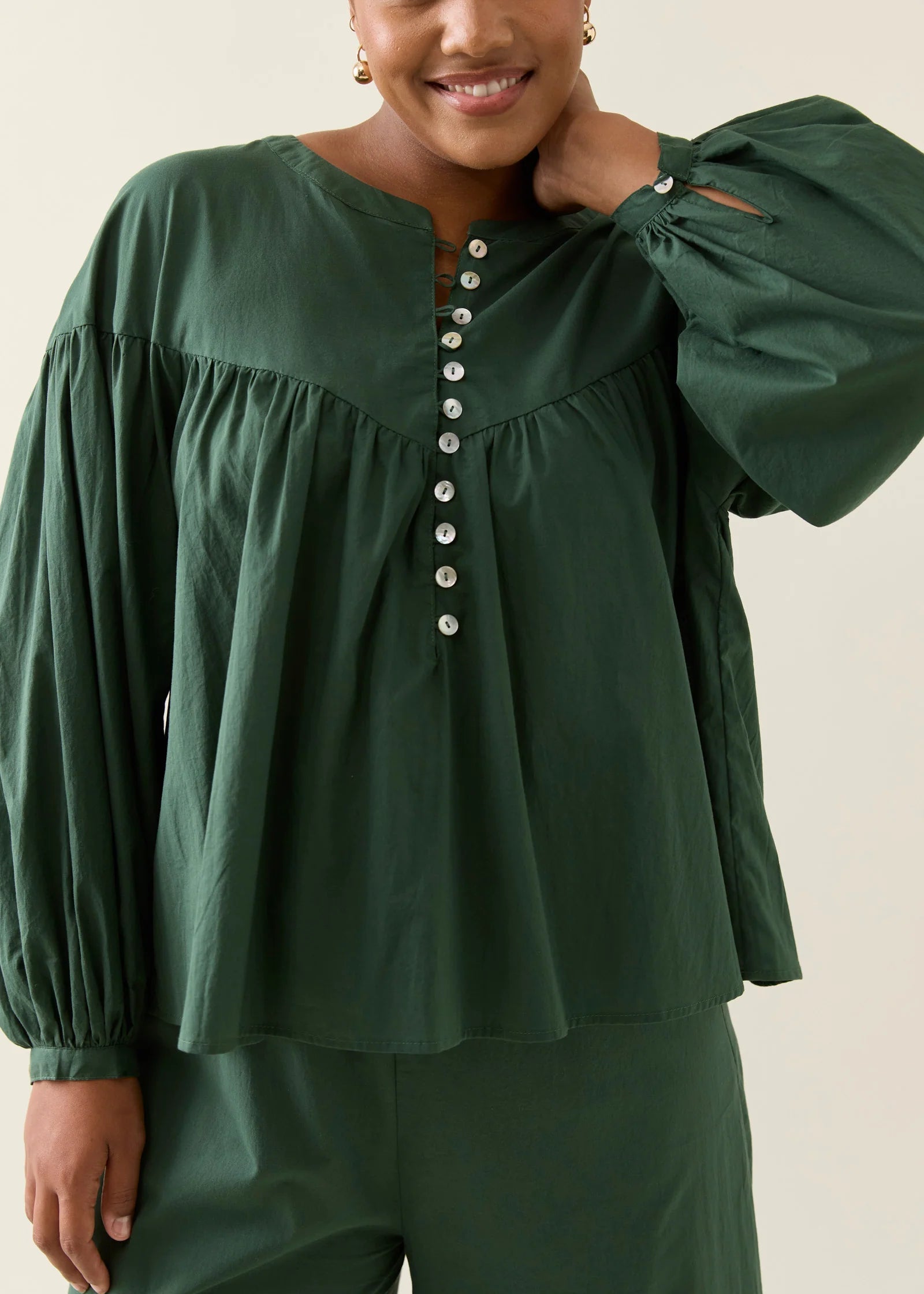 IOM Aurora Button Blouse Myrtle