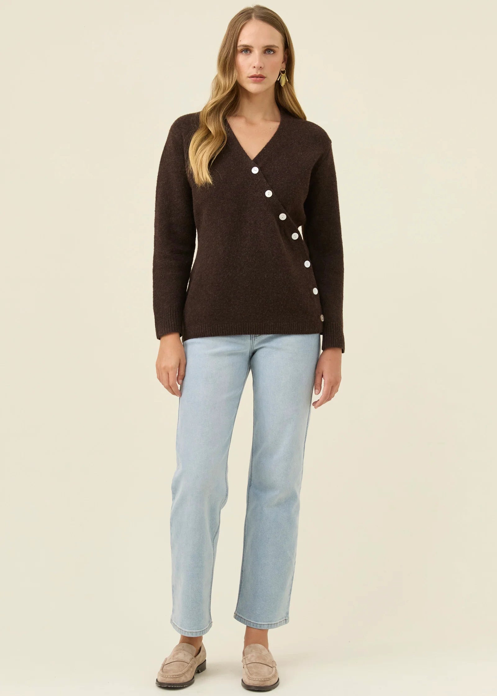 IOM Miru Button Cardi Chocolate
