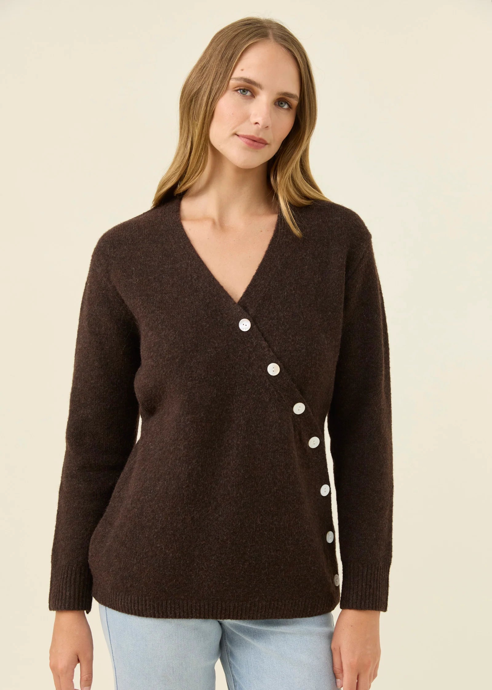 IOM Miru Button Cardi Chocolate