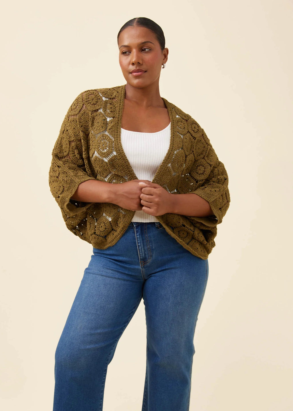 IOM Maggie Crotchet Cape Olive
