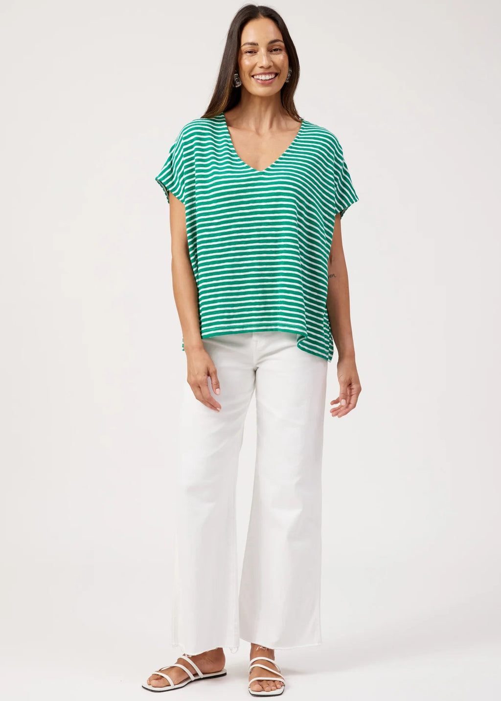 Eb & Ive Tropea Stripe Tee Green