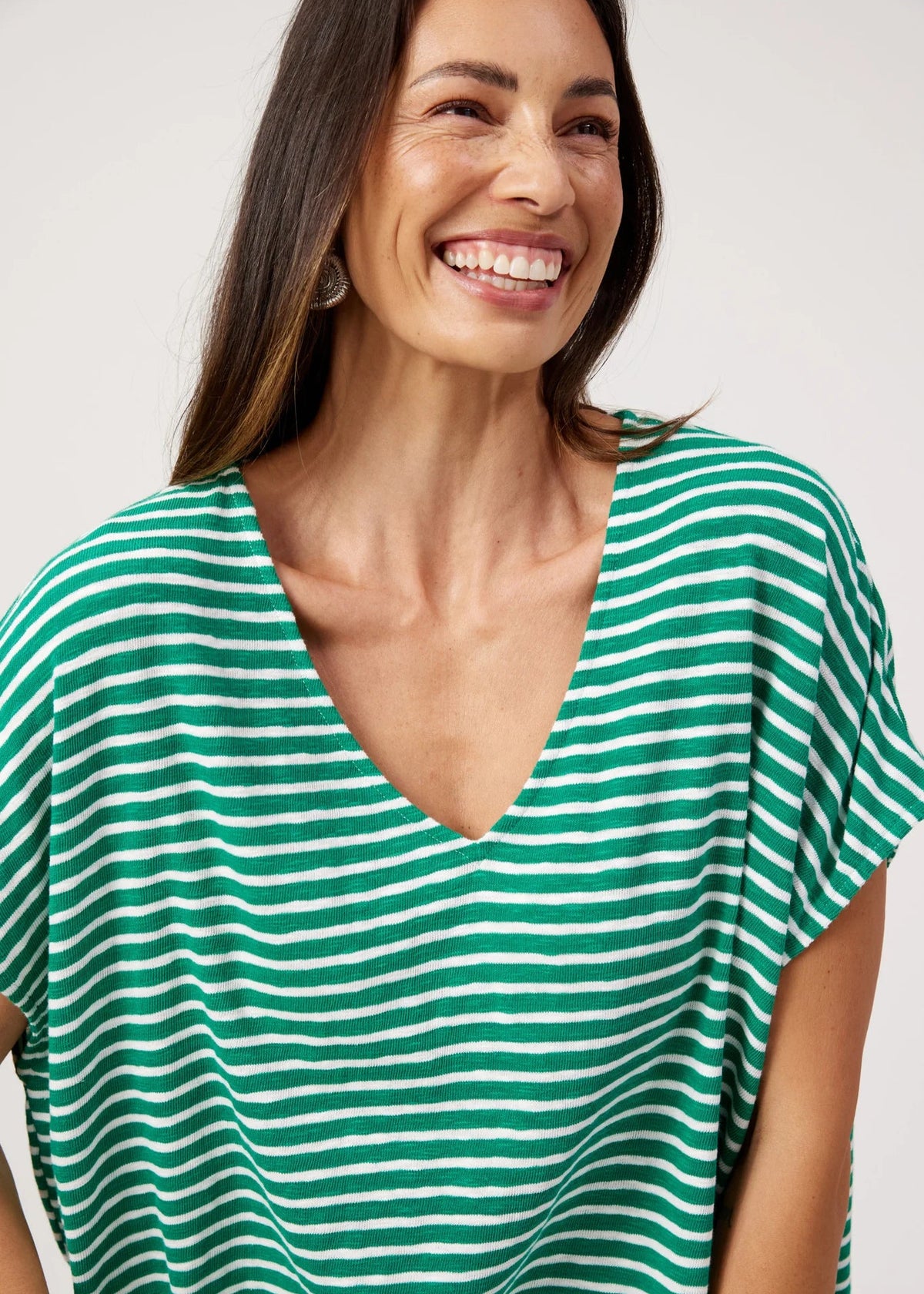 Eb & Ive Tropea Stripe Tee Green