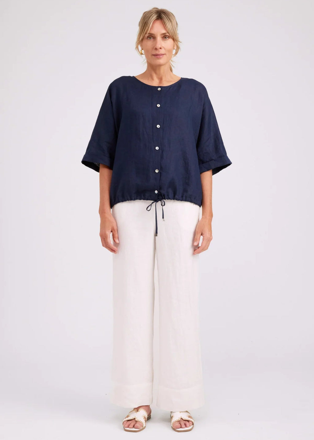 Eb & Ive Button Top Navy
