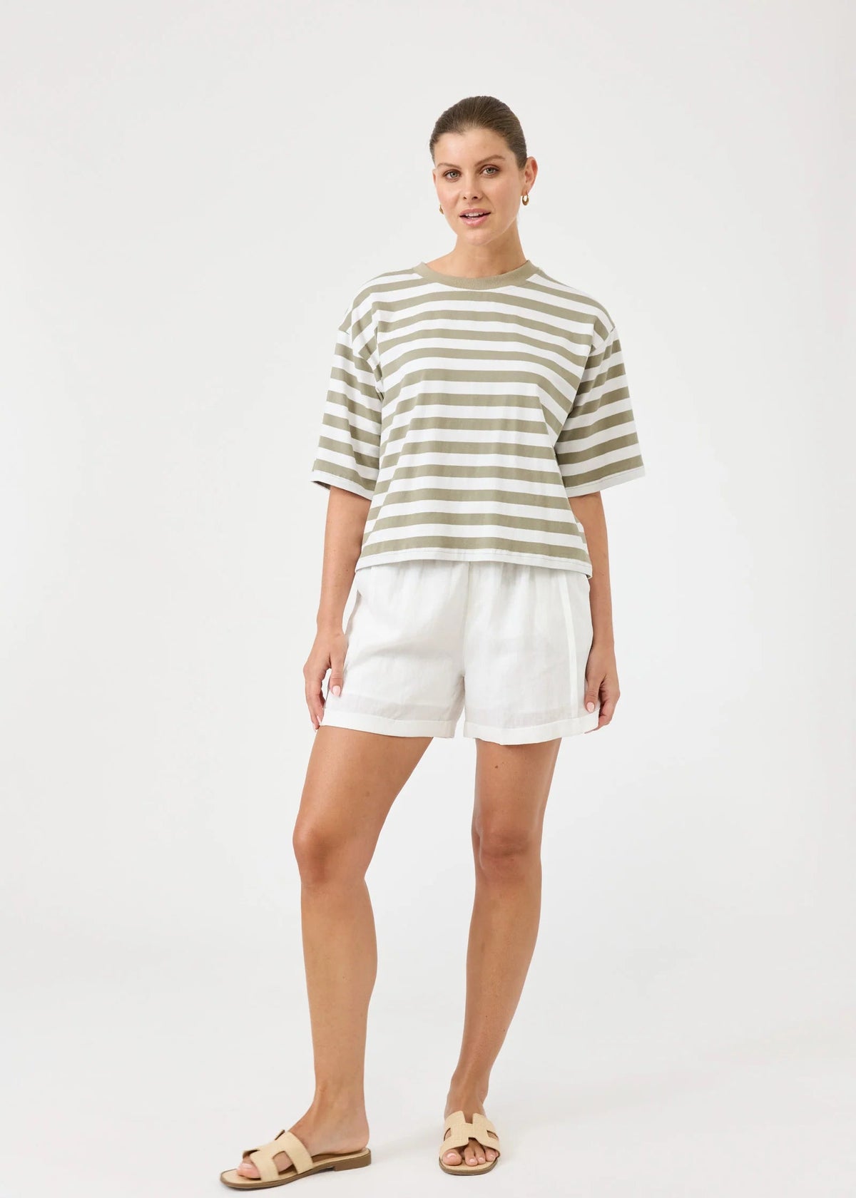 Eb & Ive Studio Stripe Tee Olive