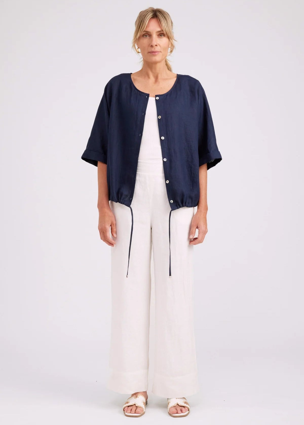 Eb & Ive Button Top Navy