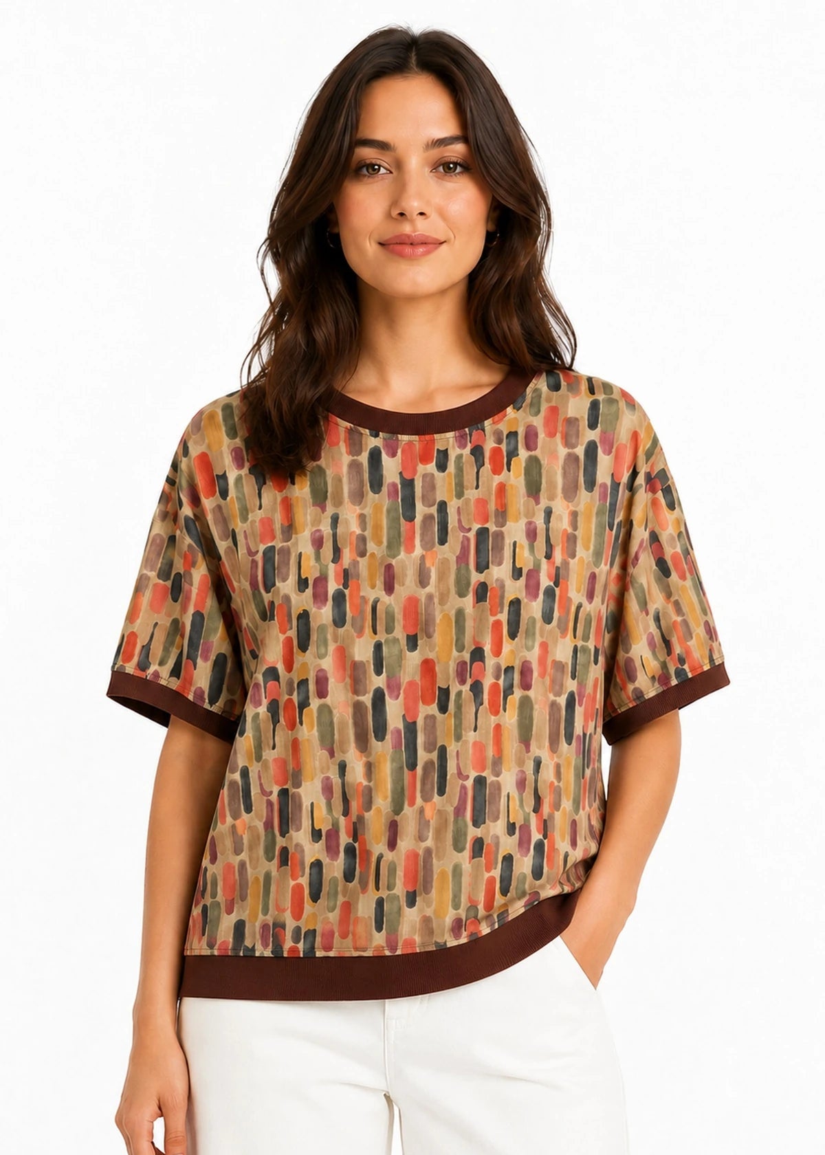 JJ Swiss Cotton Tee Choc/Multi
