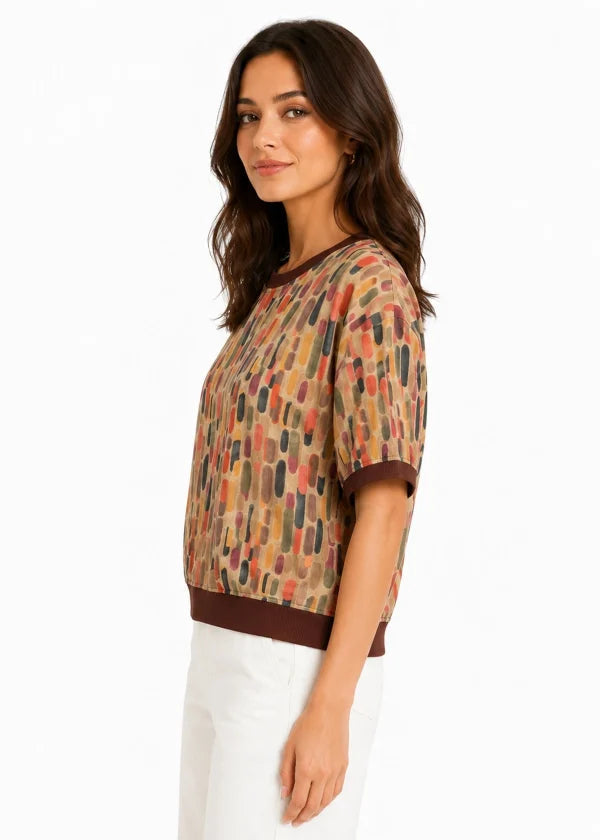 JJ Swiss Cotton Tee Choc/Multi