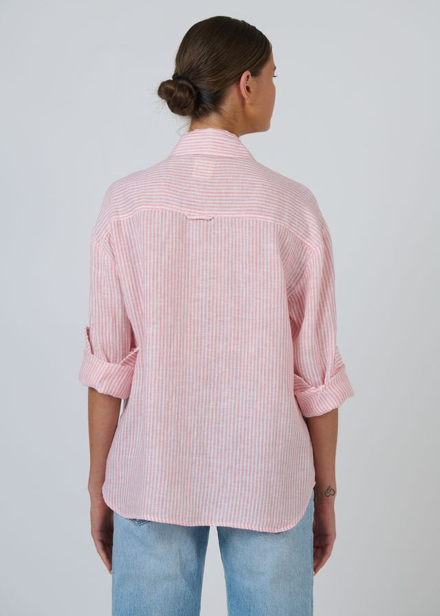 Enveloppe Linen Shirt Coral Stripe