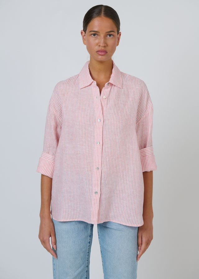 Enveloppe Linen Shirt Coral Stripe