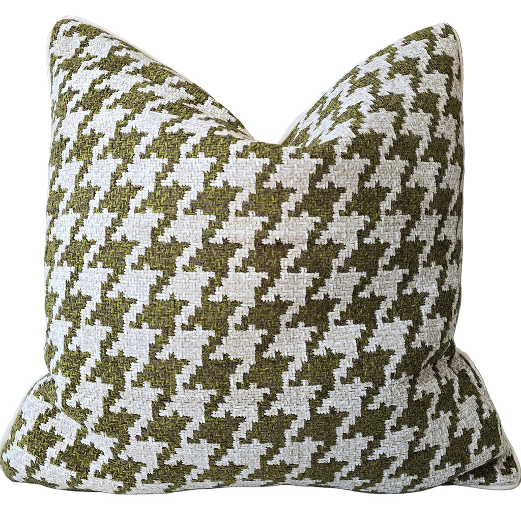Macey & Moore Houndstooth Cushion Olive Green